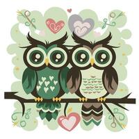 AI generated two cute owls in love on a branch photo