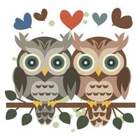 AI generated two cute owls in love on a branch photo