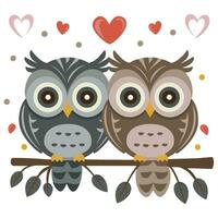 AI generated two cute owls in love on a branch photo