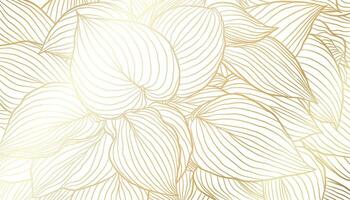 Golden leaves hand drawn line art on white background. Luxury art deco wallpaper design for print, poster, cover, banner, fabric, invitation vector