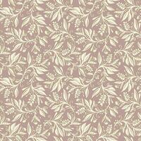 Floral seamless pattern with leaves and berries in cream, taupe and green colors, hand-drawn and digitized. Design for wallpaper, textile, fabric, wrapping, background. vector