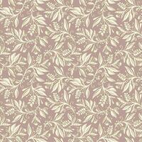 Floral seamless pattern with leaves and berries in cream, taupe and green colors, hand-drawn and digitized. Design for wallpaper, textile, fabric, wrapping, background. vector