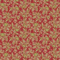 Floral seamless pattern with leaves and berries in wine red, green and cream colors, handdrawn and digitized. Design for wallpaper, textile, fabric, wrapping, background. vector
