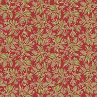 Floral seamless pattern with leaves and berries in wine red, green and cream colors, handdrawn and digitized. Design for wallpaper, textile, fabric, wrapping, background. vector