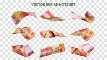 vector ilustración de conjunto de 100000 indonesio rupia notas volador en diferente anglos y orientaciones. escalable y editable eps