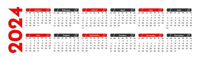 Calendar for 2024 isolated on a white background vector