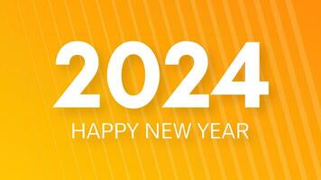 2024 Happy New Year background.  Modern greeting banner template with white 2024 New Year numbers on yellow abstract background with lines. Vector illustration