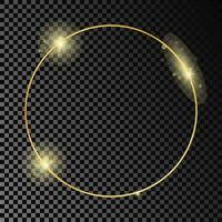 Gold glowing circle frame isolated on dark background. Shiny frame with glowing effects. Vector illustration.