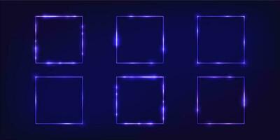 Set of six neon frames with shining effects vector