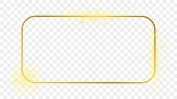 Gold glowing rounded rectangular frame isolated on background. Shiny frame with glowing effects. Vector illustration.