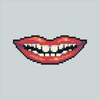 Pixel art illustration Lips teeth. Pixelated tooth. Lips Teeth sexy woman pixelated for the pixel art game and icon for website and video game. old school retro. vector