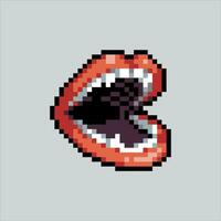 Pixel art illustration Lips teeth. Pixelated tooth. Lips Teeth sexy woman pixelated for the pixel art game and icon for website and video game. old school retro. vector