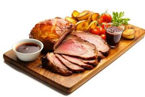 AI Generated Gourmet board beef red meal fresh sirloin rare barbecue rosemary dinner cut cuisine photo