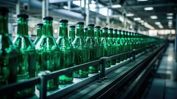 AI Generated Alcohol warehouse drink equipment line conveyor manufacture glass beverage production photo