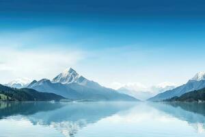 AI Generated Tourism blue scenic sky mountains panorama snow view water travel alps peak lake beauty photo