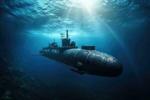 ai generado Oceano tecnología marina barco buque agua Armada militar guerra Embarcacion mar submarino Ejército foto