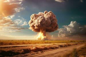 AI Generated Mushroom smoke warfare radioactive background sky explosion fire terror power war photo