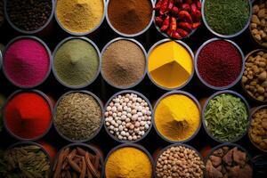 AI Generated Food paprika indian red seasoning turmeric ingredient herb powder colorful pepper spice photo