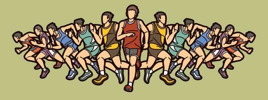 Group of People Running Action Marathon Runner Cartoon Sport Graphic Vector