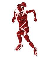 silueta un mujer comienzo corriendo acción maratón corredor dibujos animados deporte gráfico vector