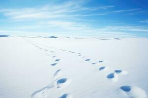 AI Generated White trace snow season track blue animal textured foot frost landscape nature pattern photo