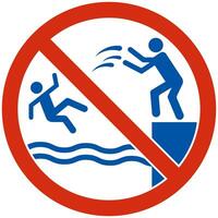 Water Safety Sign Attention, No Pushing Into Water vector