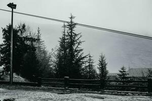 Black and white photo of ski resort in Spain