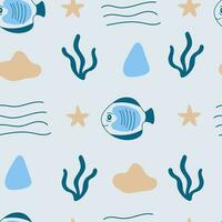 Sealife seamless pattern with fish and seaweed vector