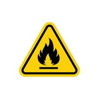 Fire warning sign vector. Fire warning sign in yellow triangle. Flammable, inflammable substances icon. vector