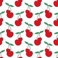 Seamless pattern with cherries in form hearts. Valentine day background. Vector flat illustration.
