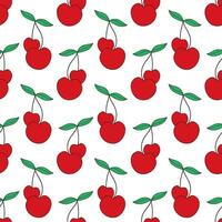 Seamless pattern with cherries in form hearts. Valentine day background. Vector flat illustration.