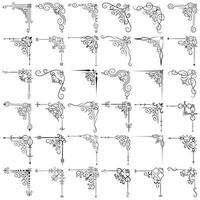 Vector illustration of decorative corner frame set. Hand Draw of Corners Different Shapes Flower Decoration Vector Design Doodle Sketch Style for Wedding and Banner.