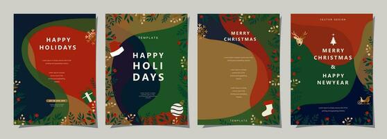 Set of Merry Christmas and Happy New Year background. Greeting and invitation card, web banner, holiday cover, flyer, poster design templates. Modern flat vector illustration.