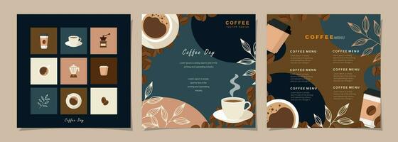 conjunto de bosquejo pancartas con café frijoles en mínimo antecedentes para póster, cubrir, menú, social medios de comunicación enviar o otro modelo diseño. vector ilustración.