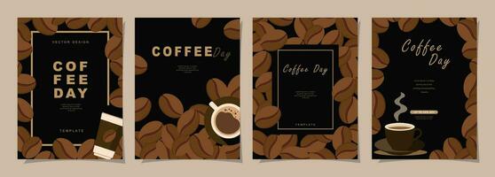 Set of sketch banners with coffee beans on minimal background for poster, cover, menu, social media post or another template design. vector illustration.