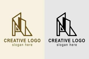 building logo. letter A logo with building. suitable for apartment logo, real estate, hotel, building, etc. simple logo design editable. vector