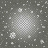 Snowflakes on transparent gradient square background. Vector design.