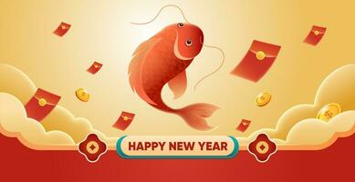 Lucky carp and lucky money envelopes to celebrate Lunar New Year vector