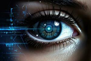AI Generated Eye woman computer scan human futuristic interface secure closeup cyberspace photo