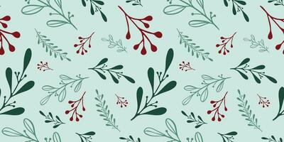 Seamless pattern with hand drawn christmas leaves and branches. Perfect for xmas or new year wallpaper, wrapping paper, web sites, background, social media, blog, presentation and greeting cards. vector