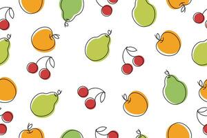 Fruit pattern. Seamless pattern with cherry, apple, plum, pear. Colorful pattern. Vector