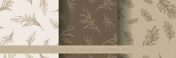 Seamless pattern set with hand drawn leaves and branches. Perfect for wallpaper, wrapping paper, web sites, background, social media, blog, presentation and greeting cards. vector