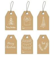 Christmas gift tags. Vector hand drawn craft labels, bages