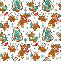 Gingerbread Man and other traditional christmas cookies. Seamless pattern on a white background. Vector