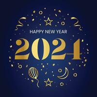 Happy new year golden confetti collection on dark blue background vector