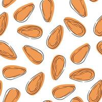 Almond seamless pattern in line art style. Hand drawn, sketches, engraved. Vector illustration on a white background.