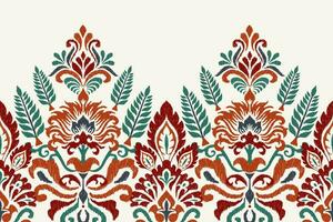 Ikat floral paisley embroidery on white background.Ikat ethnic oriental pattern traditional.Aztec style abstract vector illustration.design for texture,fabric,clothing,wrapping,decoration,sarong,scarf