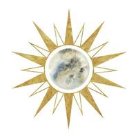 Moon and sun. Solar eclipse. Esoteric signs and symbols. Watercolor illustrations on the topic of astrology and esotericism. Isolated. Minimalistic illustration for design, print, fabric or background vector