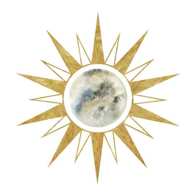 Moon and sun. Solar eclipse. Esoteric signs and symbols. Watercolor illustrations on the topic of astrology and esotericism. Isolated. Minimalistic illustration for design, print, fabric or background
