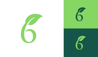 Number 6 with leaf logo design vector